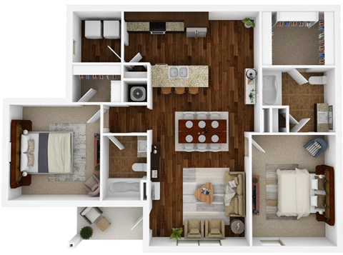 Floor plan for 2 beds, 2 baths, 1159 sqft